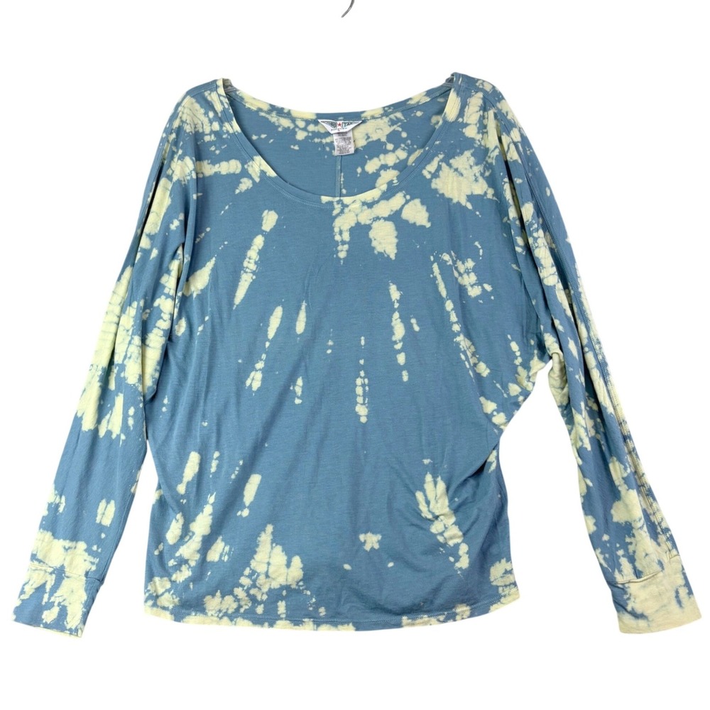 Hard Tail Forever S Blue Yellow Tie Dye Dolman Sleeve Scoop Neck Top Boho Hippie